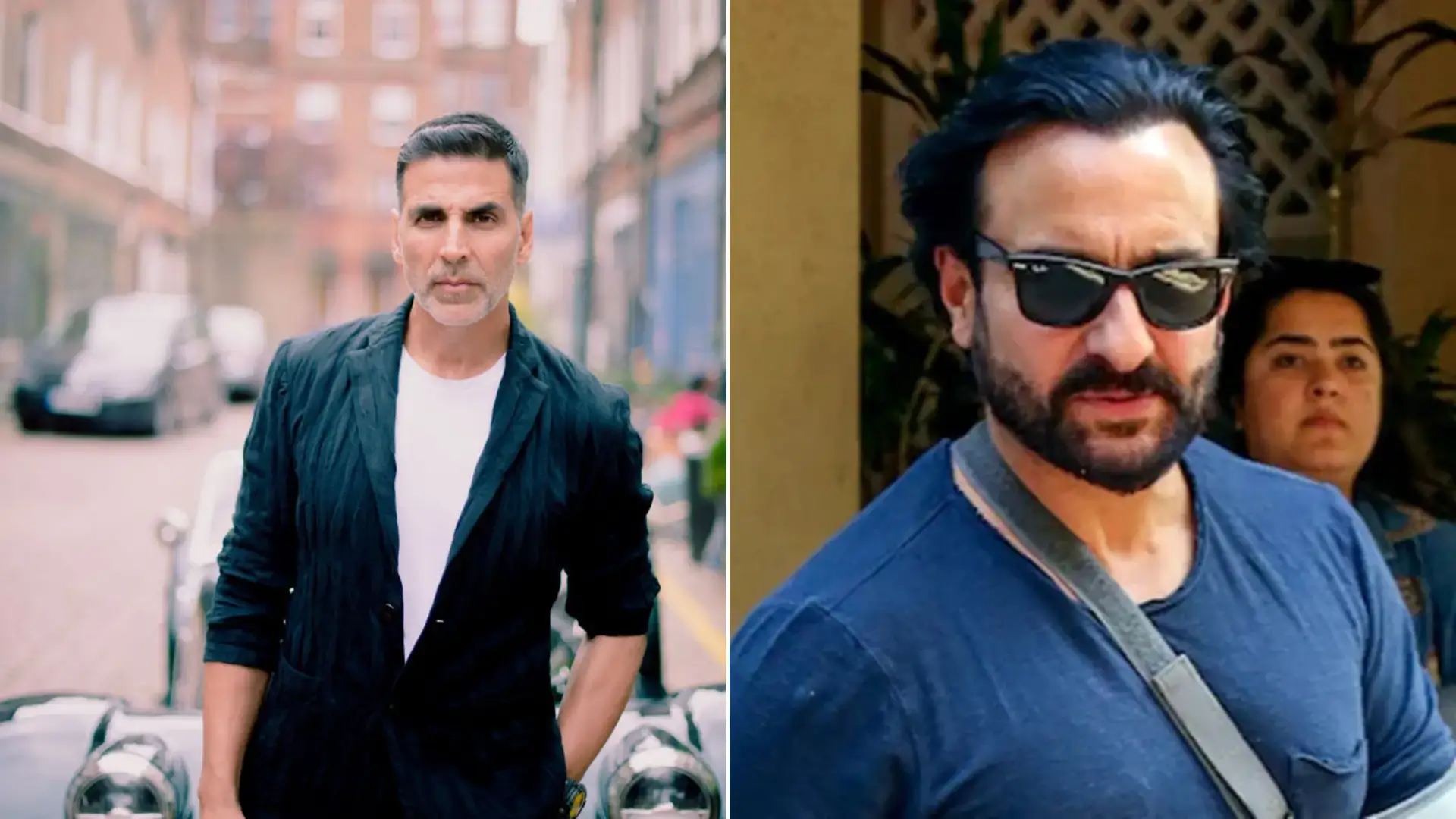 Saif Ali Khan and Akshay Kumar during a press event for Sky Force, with Akshay praising Saif's bravery