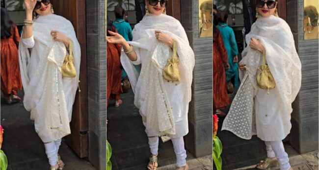 Rekha Shines in Ethereal White Suit, Proving Style Knows No Age