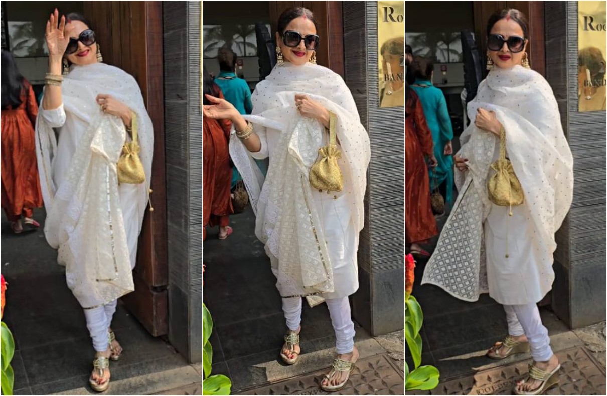 Rekha Shines in Ethereal White Suit, Proving Style Knows No Age